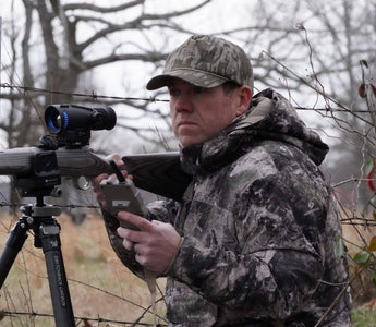 Heath Wood carrying the GOYOJO GRL335 during a Missouri predator hunt